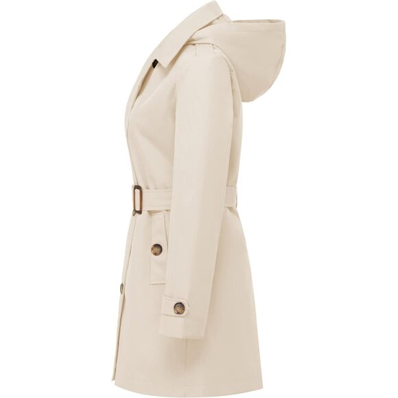 ⚡Women's White Trench Coat Double Breasted Classic Lapel Overcoat Belted Slim - Picture 4 of 7